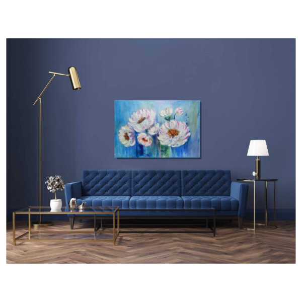 Abstract Flowers white on blue